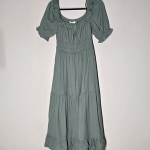 Boho Milkmaid  Prairie Tiered Milkmaid Maxi Dress Sage Green NWT Trixxi Size L